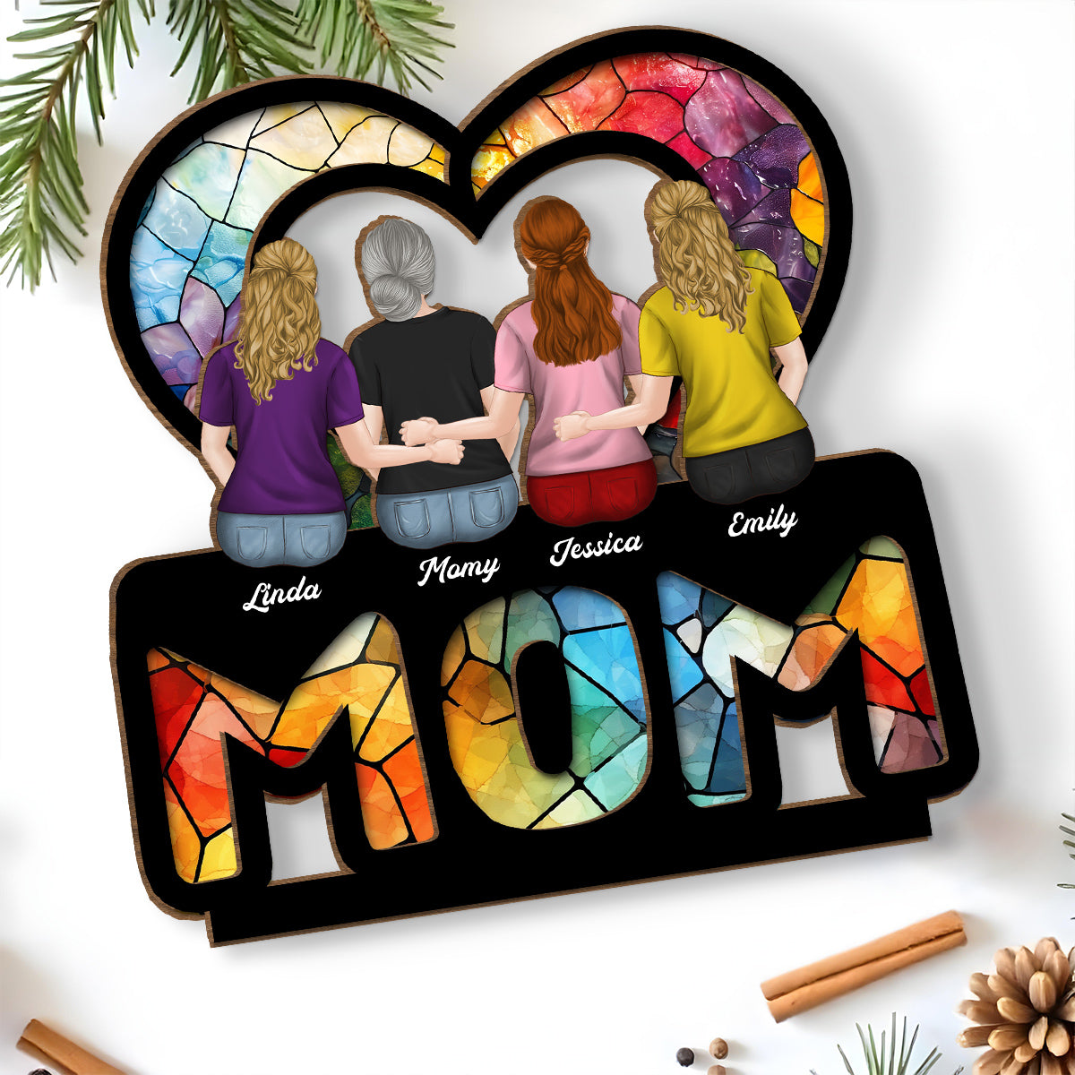 We Love You Mom - Personalized Custom 2-Layer Wood Plaque With Flat Base