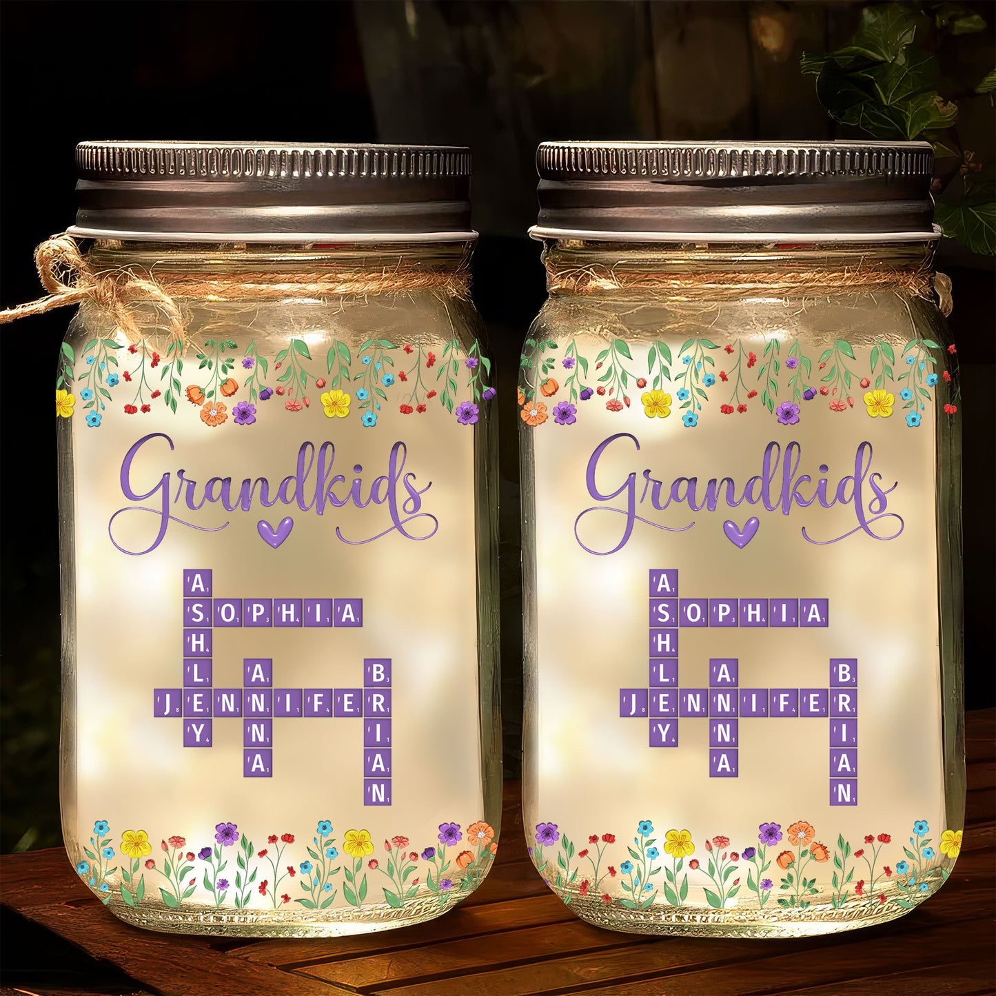 Love My Grandkids Crossword - Personalized Custom Mason Jar Light