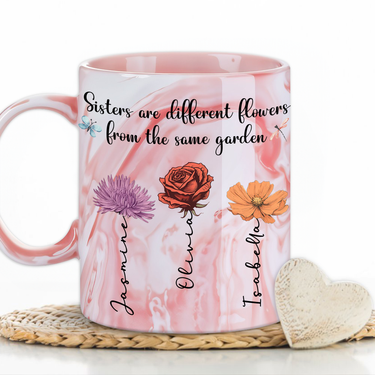 Sisters Forever - Personalized Custom Pink Marble Mug