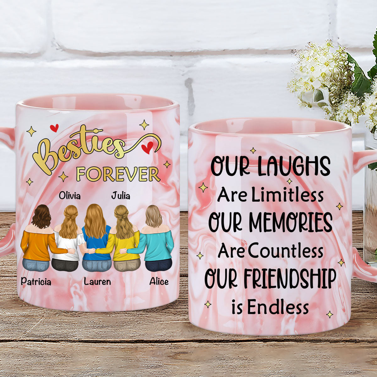 Flower Garden - Personalized Custom Pink Marble Mug
