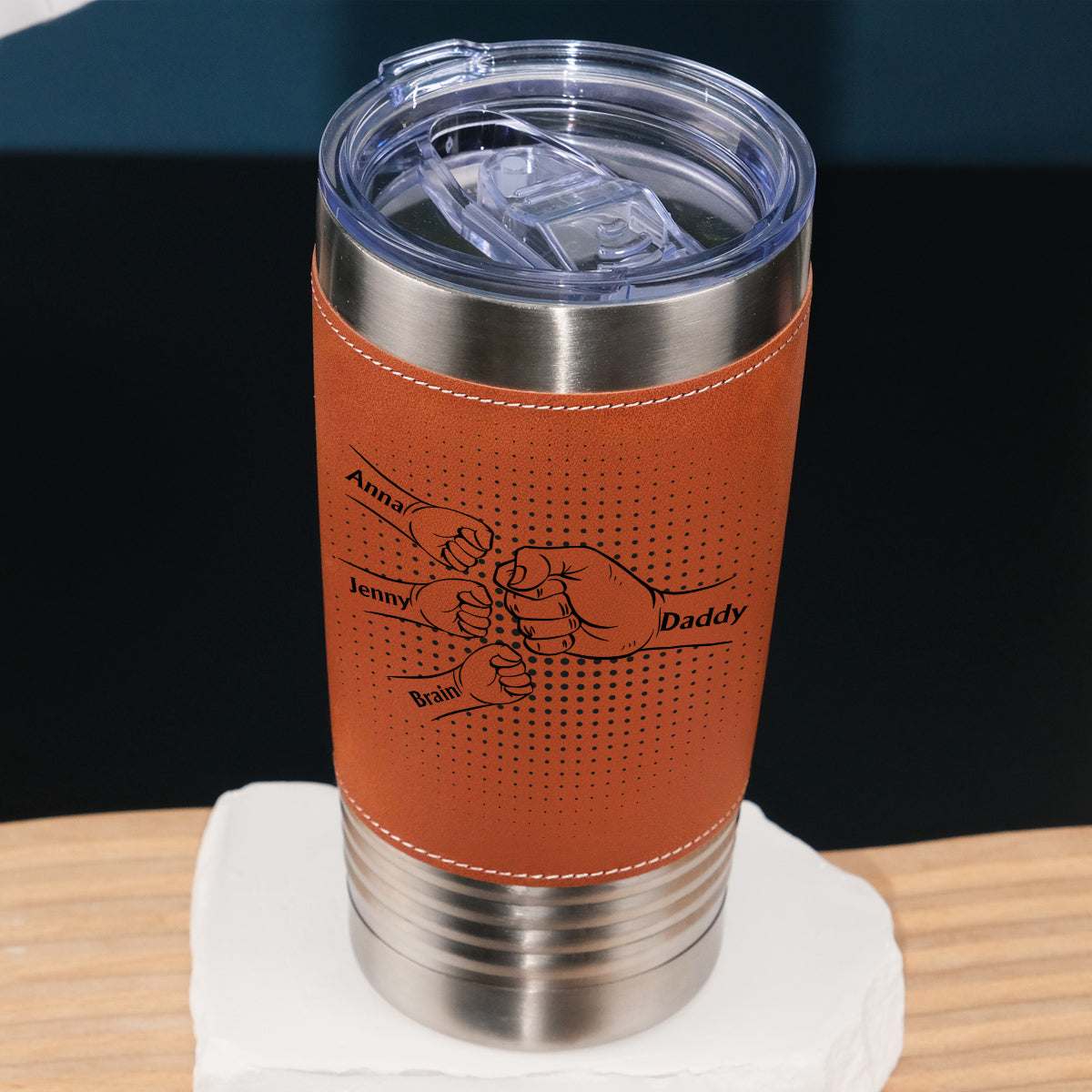 Love My Dad - Personalized Custom Leather Tumbler