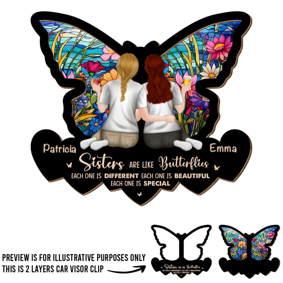 Sisters Are Like Butterflies - Personalized Custom Car Visor Clip