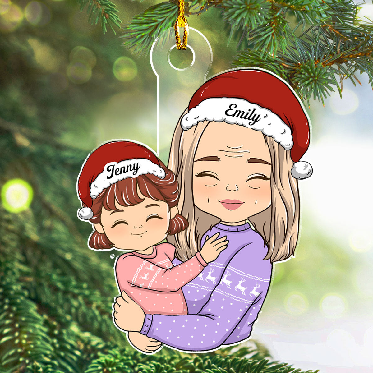 Doll Grandma Hugging Kid - Personalized Custom Acrylic Ornament