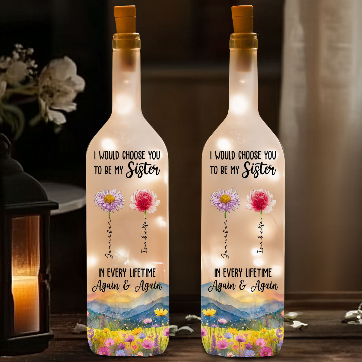 Always Choose You My Sisters - Personalized Custom Bottle Lamp