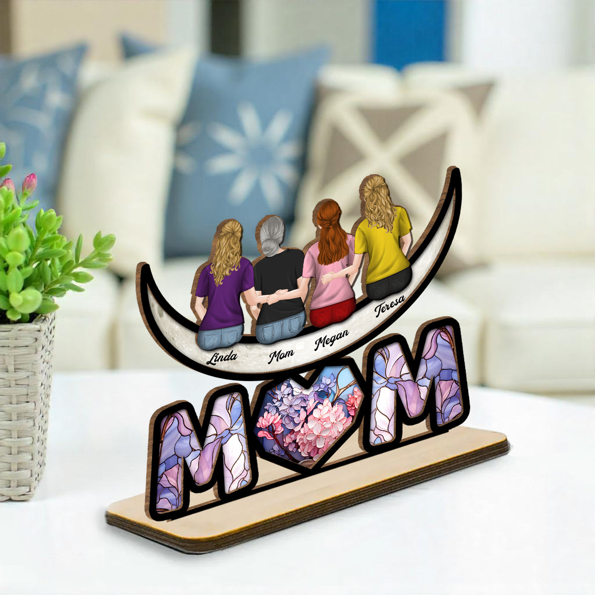 Love You To The Moon - Personalized Custom 2-Layer Wood Plaque With Flat Base