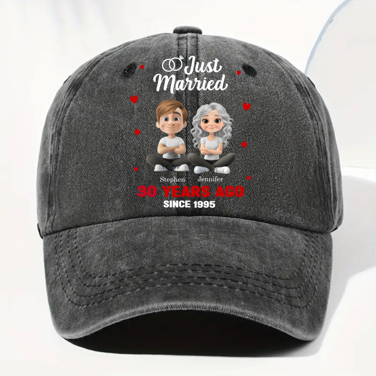 We Just Married - Personalized Custom Vintage Washed Denim Cap
