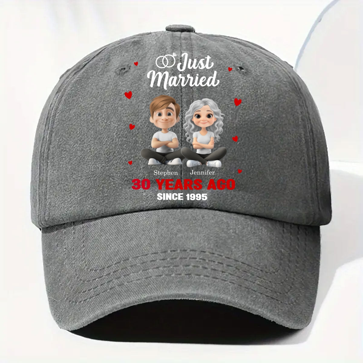 We Just Married - Personalized Custom Vintage Washed Denim Cap