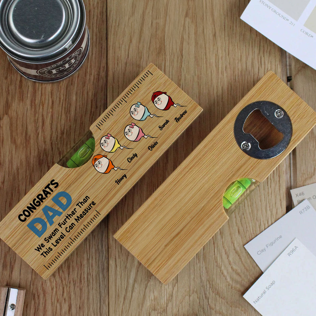 We Swam Further Than This Level Can Measure - Personalized Custom Wooden Spirit Level Bottle Opener