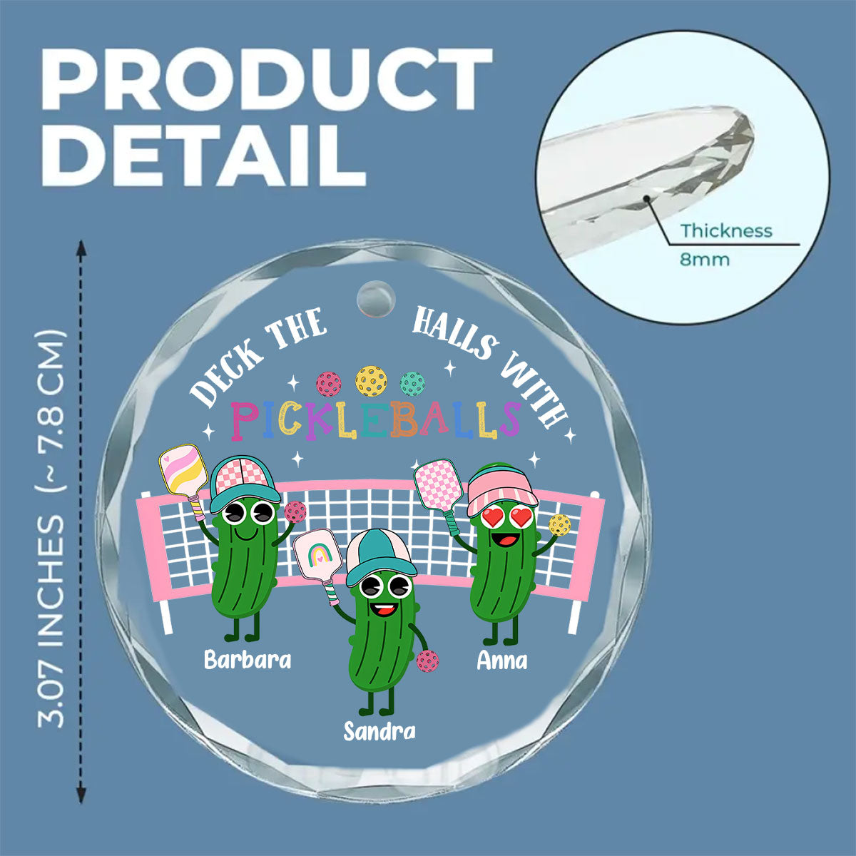 Deck The Halls With Pickleballs - Personalized Custom Glass Ornament