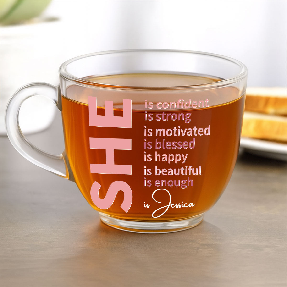 She Is Beautiful - Personalized Custom Glass Tea Cup