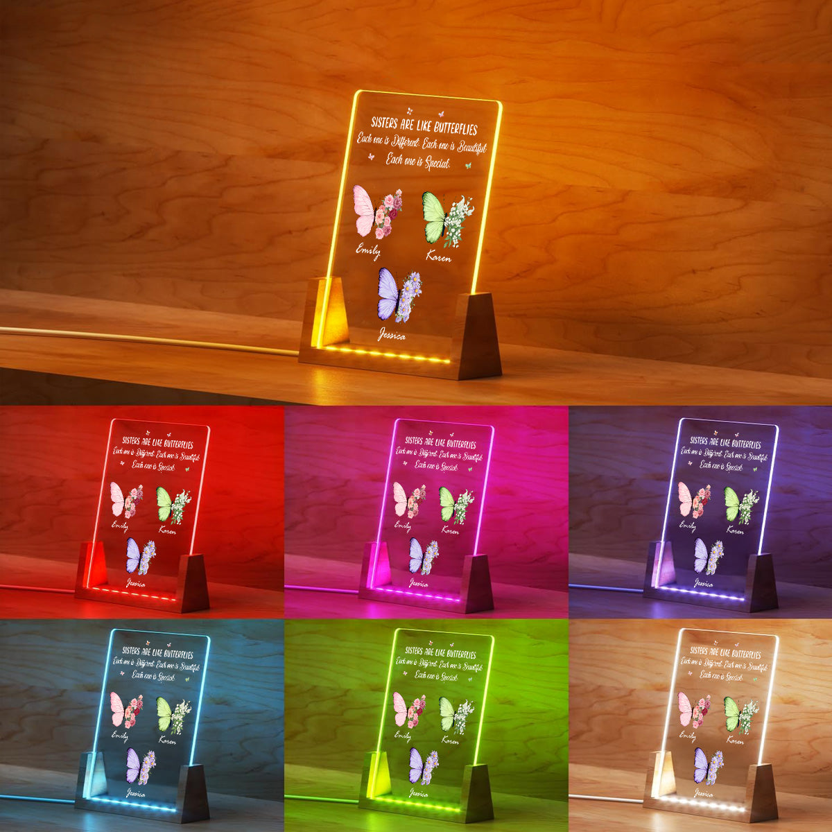 Sisters Bloom In Different Ways - Personalized Custom Plaque With Walnut Base