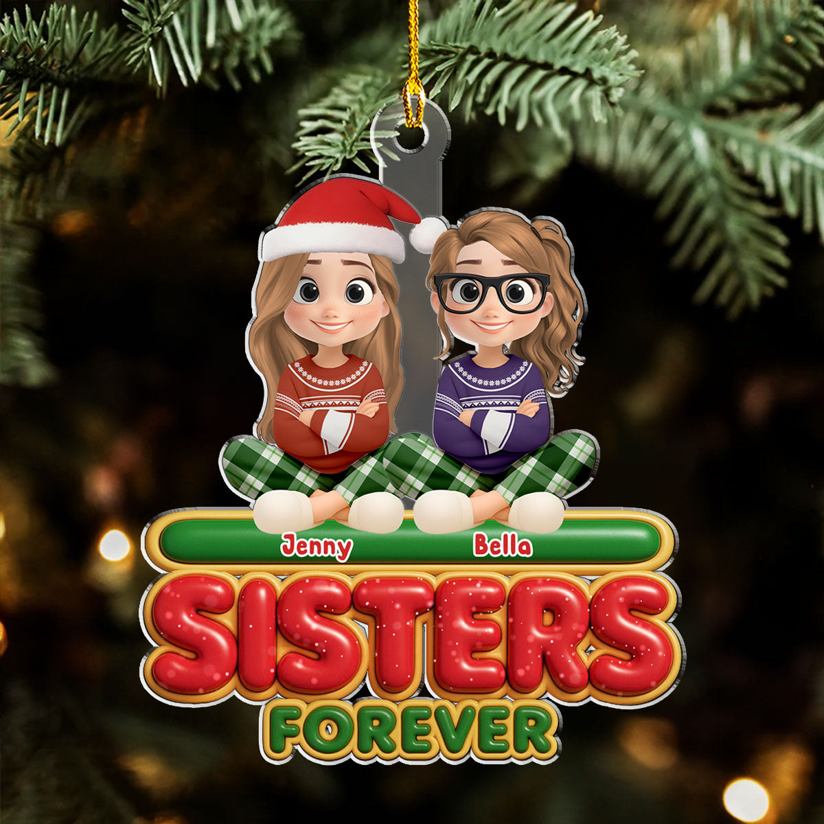 Forever Besties Sisters - Personalized Custom Acrylic Ornament