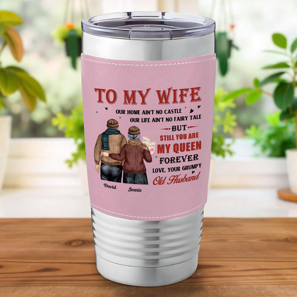 To My Queen - Personalized Custom Pink Leather Tumbler