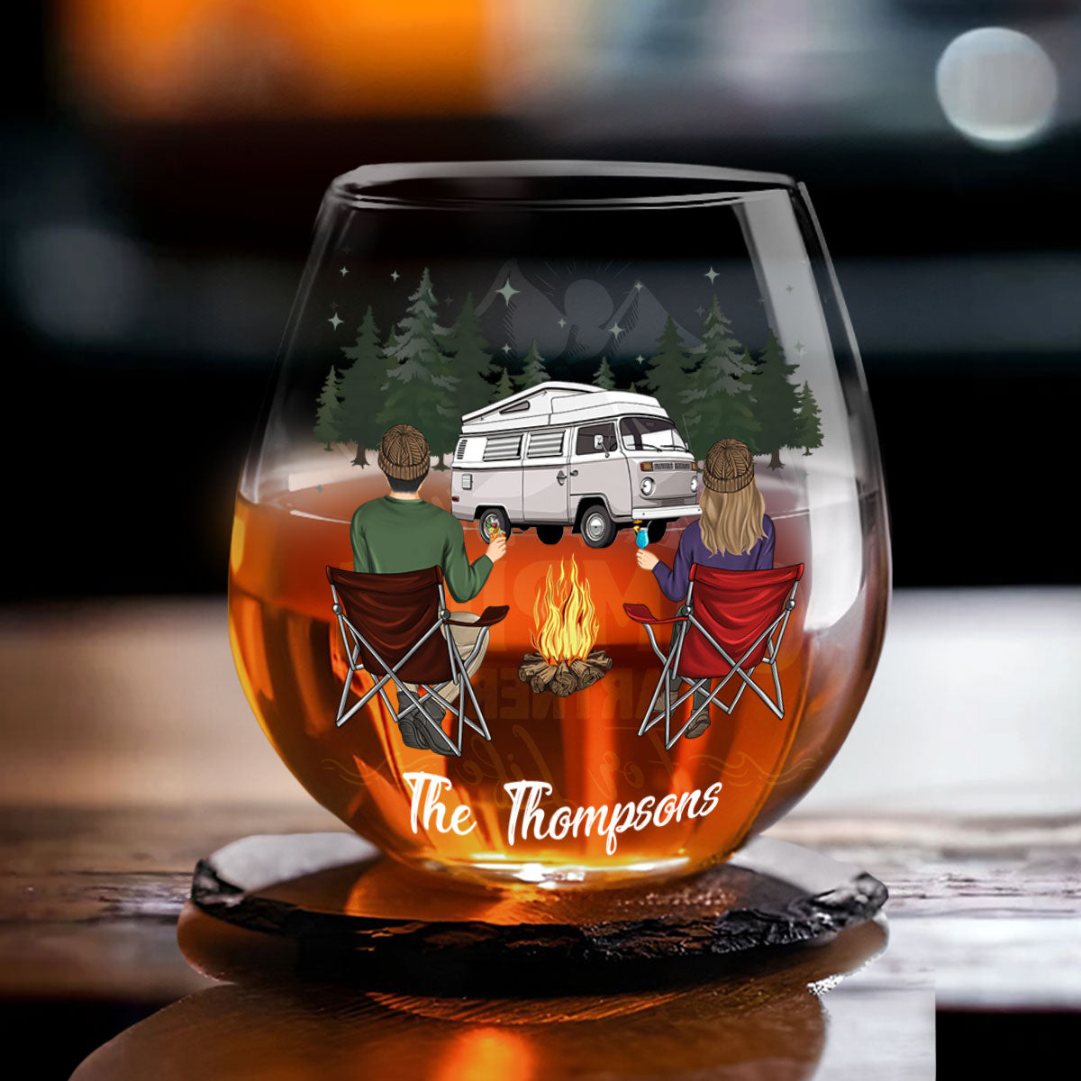 Camping Couple Husband And Wife - Personalized Custom Wine Glass