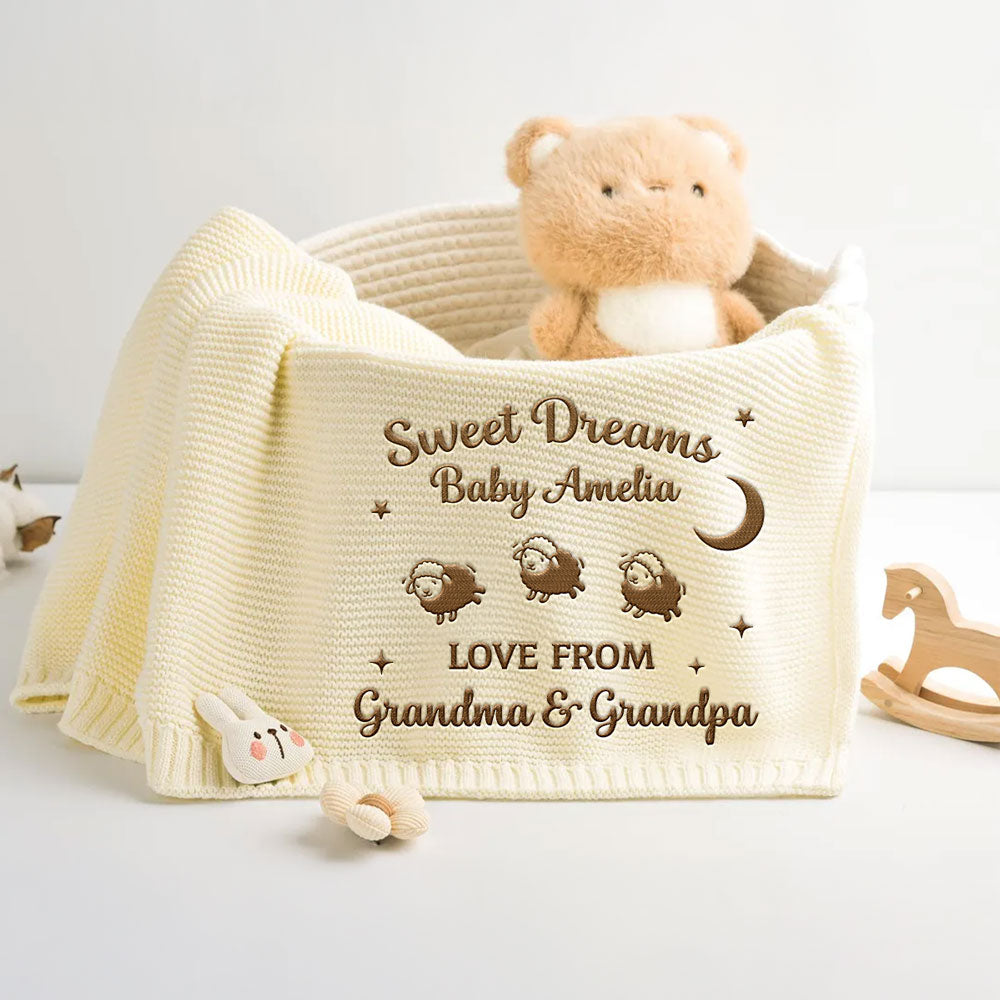 Love From Grandma - Personalized Custom Embroidered Knitted Baby Blanket