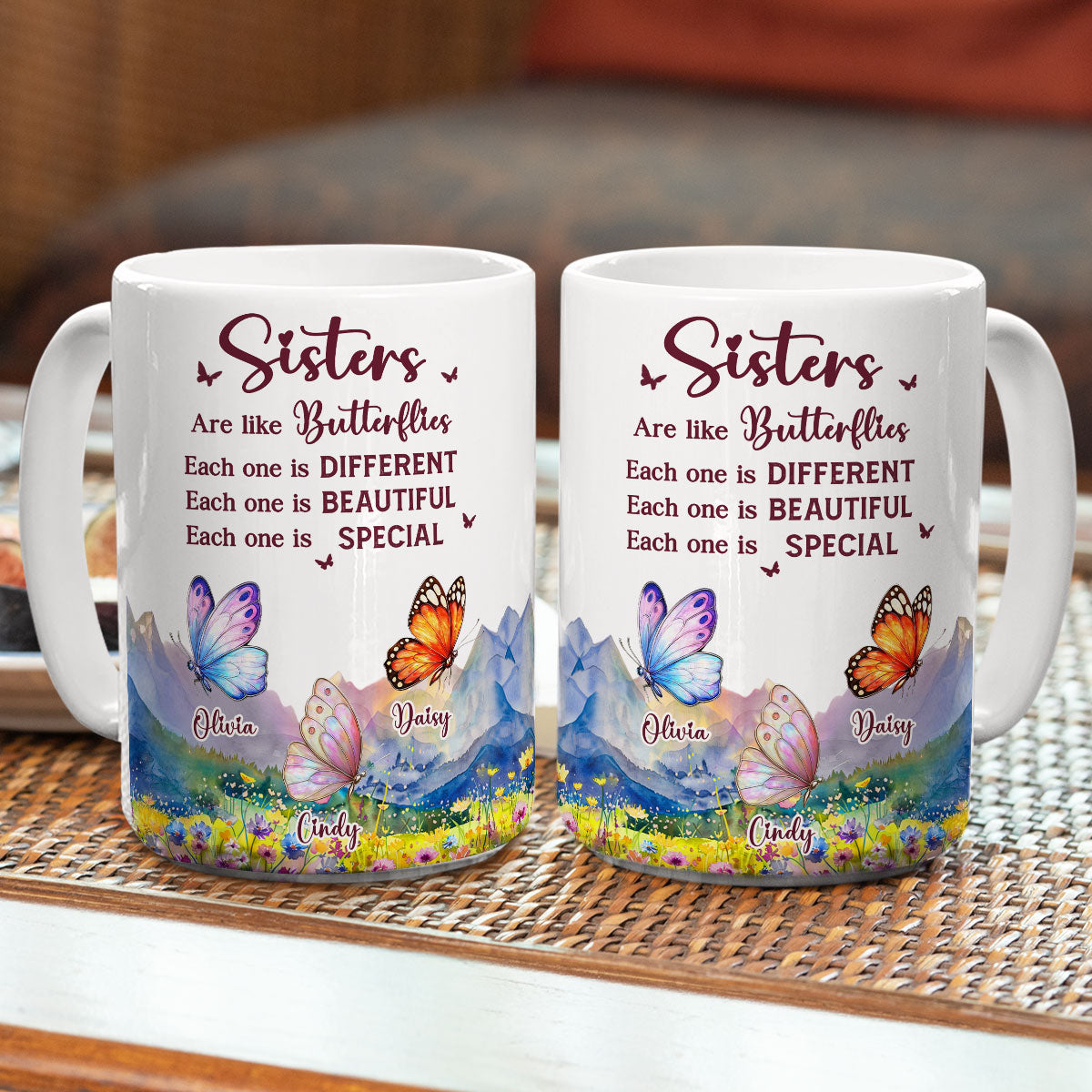 Sisters Are Like Butterflies - Personalized Custom Coffee Mug