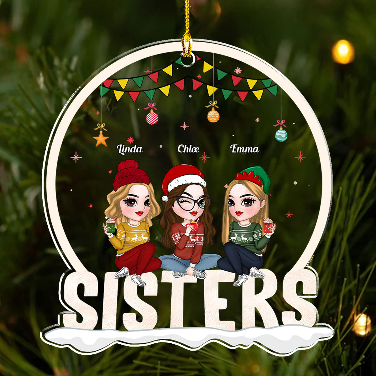 Forever Bonded Sisters - Personalized Custom Acrylic Ornament
