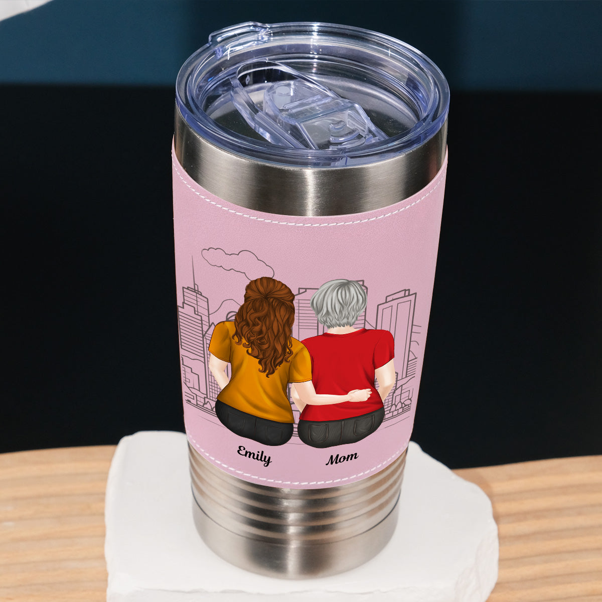 From Mom To Badass Daughter - Personalized Custom Pink Leather Tumbler