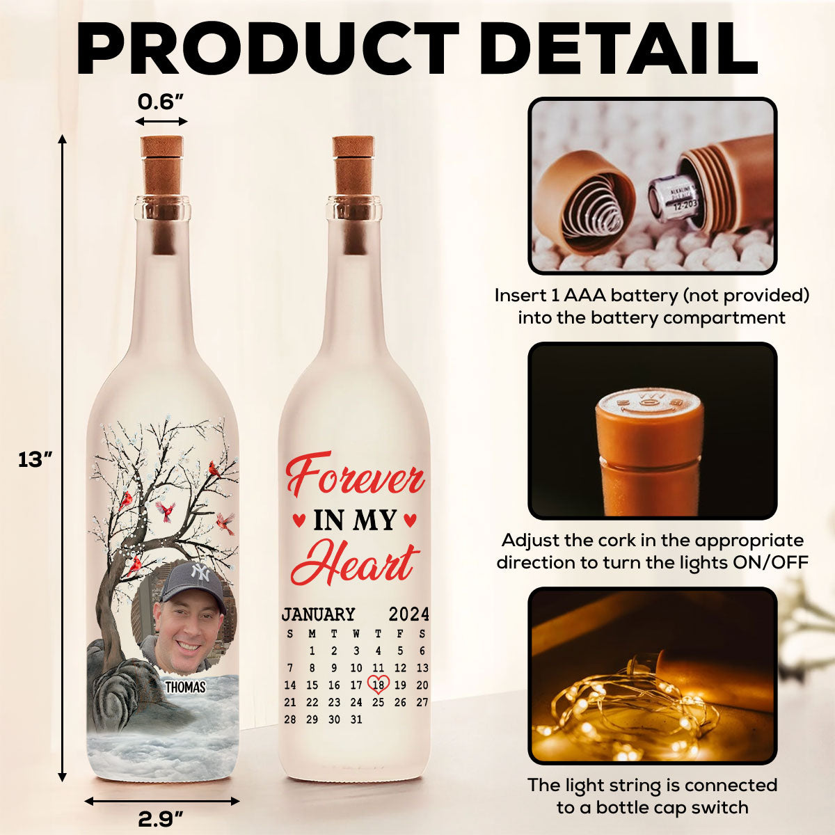 Forever In My Heart - Personalized Custom Bottle Lamp