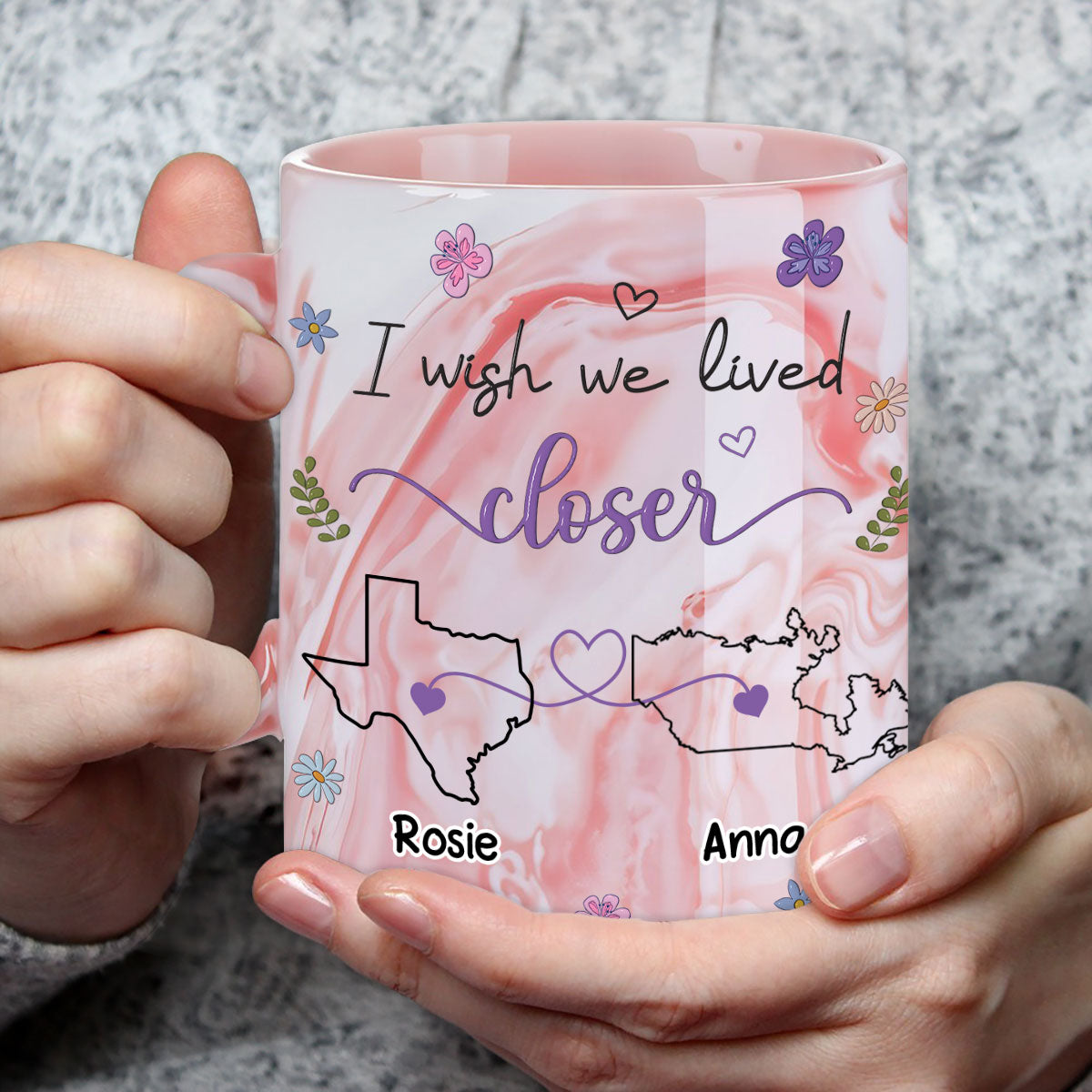 I Wish We Lived Closer - Personalized Custom Pink Marble Mug