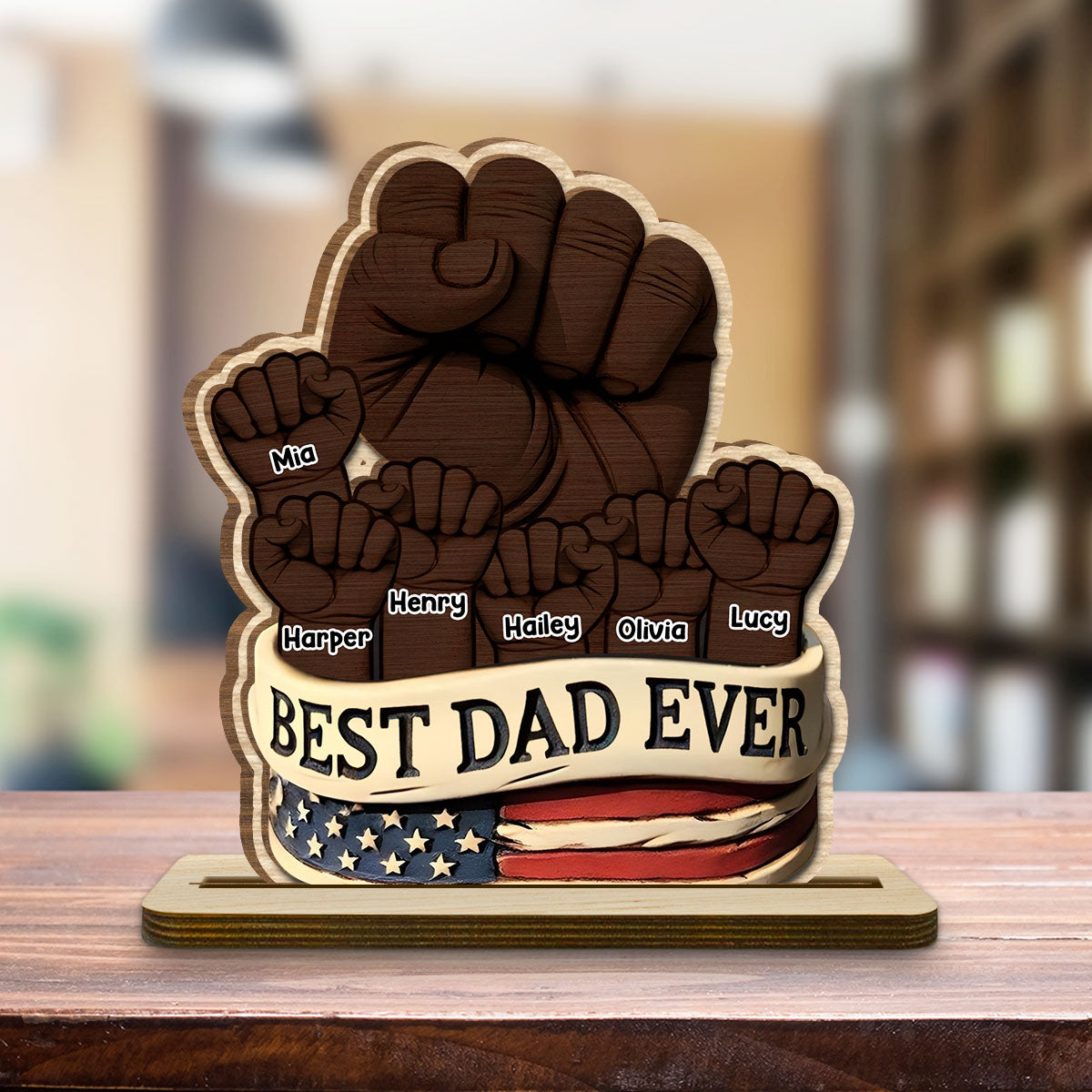 Best Daddy Ever - Personalized Custom 2-Layer Wood Plaque With Flat Base