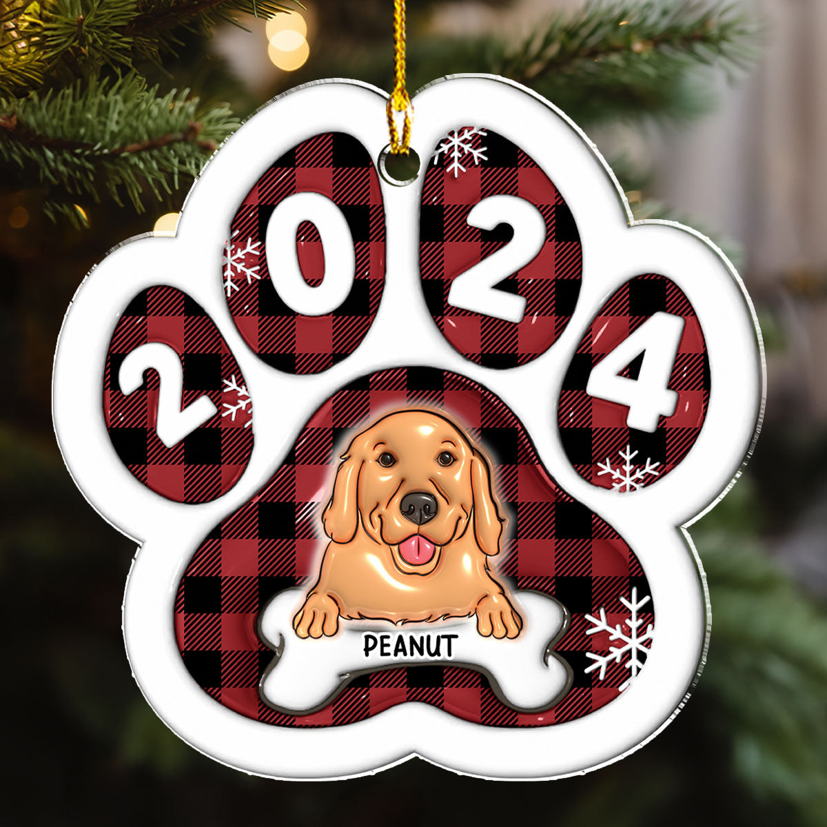Happy Paw 2024 - Personalized Custom 3D Inflated Effect Acrylic Ornament