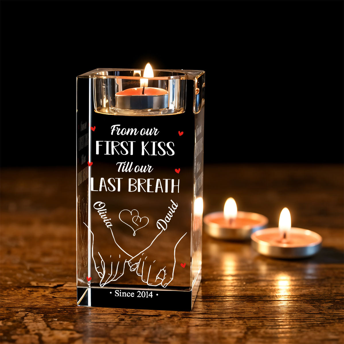 Our First Kiss -  Personalized Custom Crystal Candle Holder