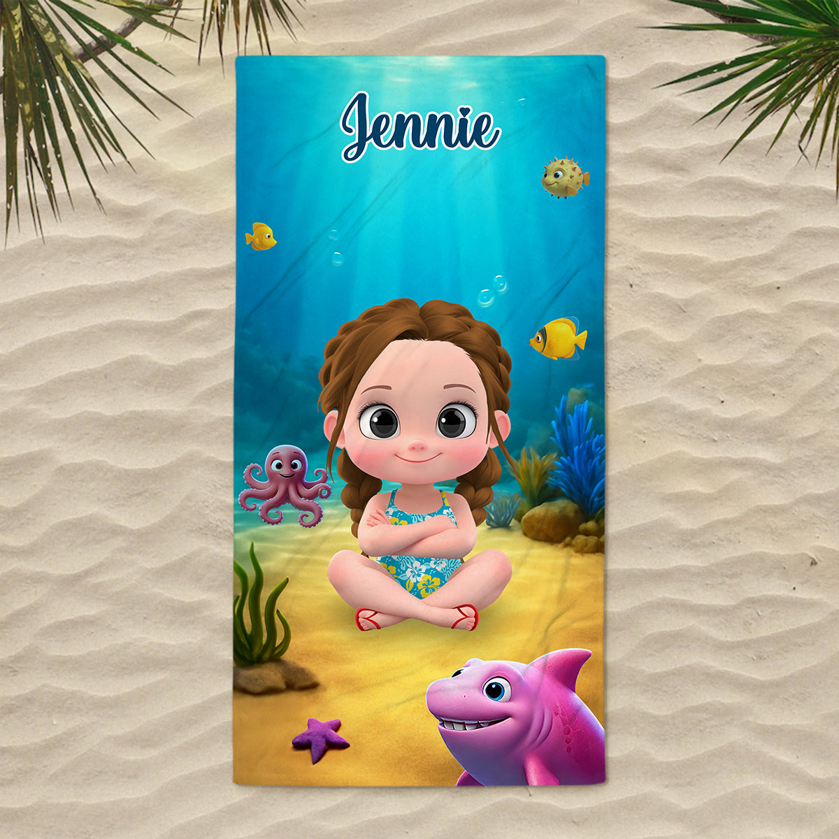 Cartoon Kid Character Marine - Personalized Custom Beach Towel