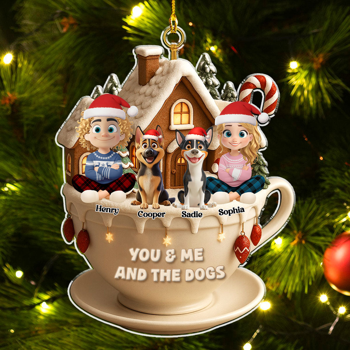 Christmas Tea Cup House - Personalized Custom Acrylic Ornament