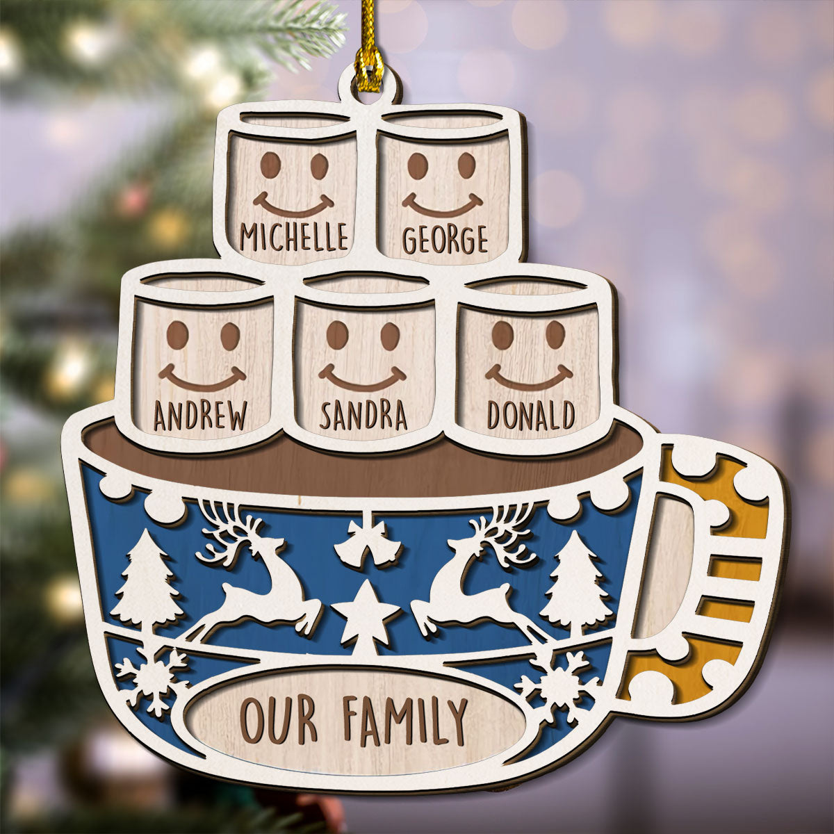 Family Love Grows Warmer At Christmas - Personalized Custom 2-Layered Wood Ornament