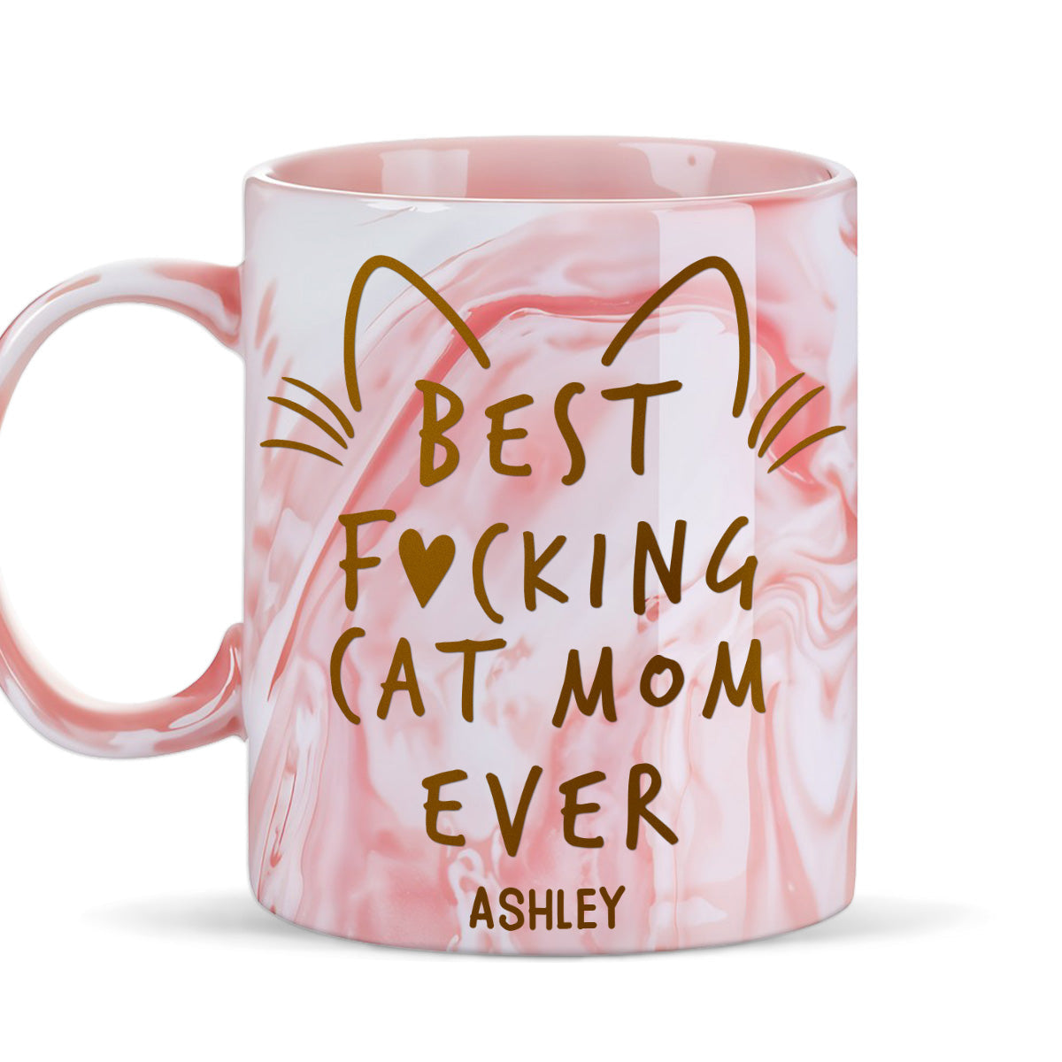 Best Cat Mom - Personalized Custom Pink Marble Mug