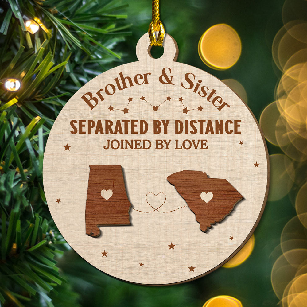 Hearts Connected Across The Miles - Personalized Custom Freeshape 2-Layered Wood Ornament