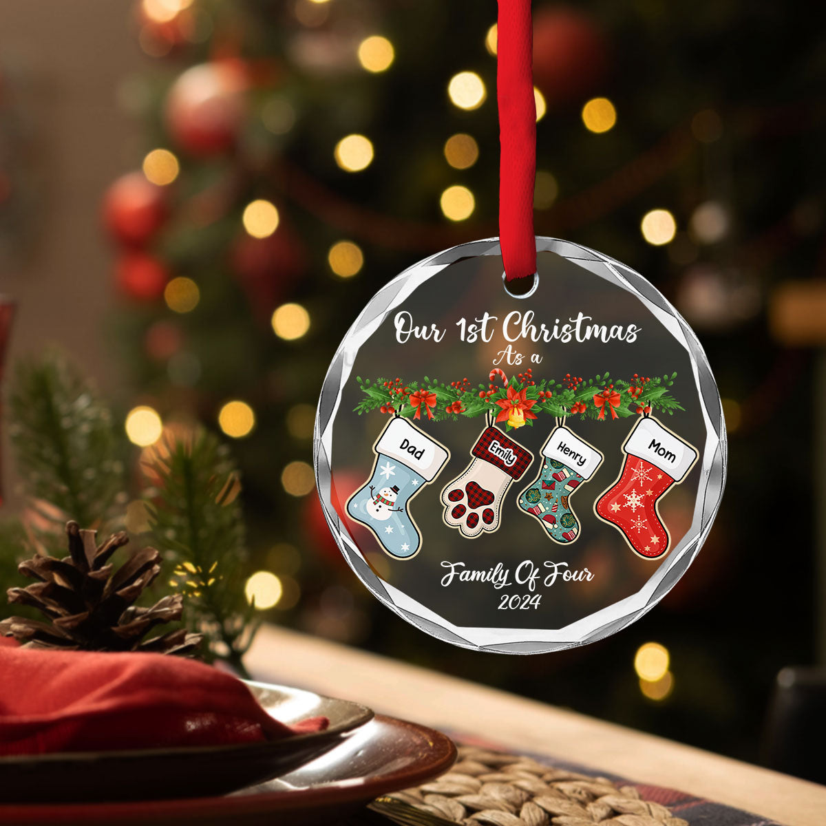 Family Stocking - Personalized Custom Glass Ornament