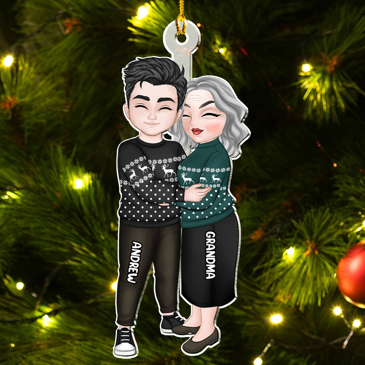 Grandma & Grandkid Hugging Christmas Gift - Personalized Custom Acrylic Ornament