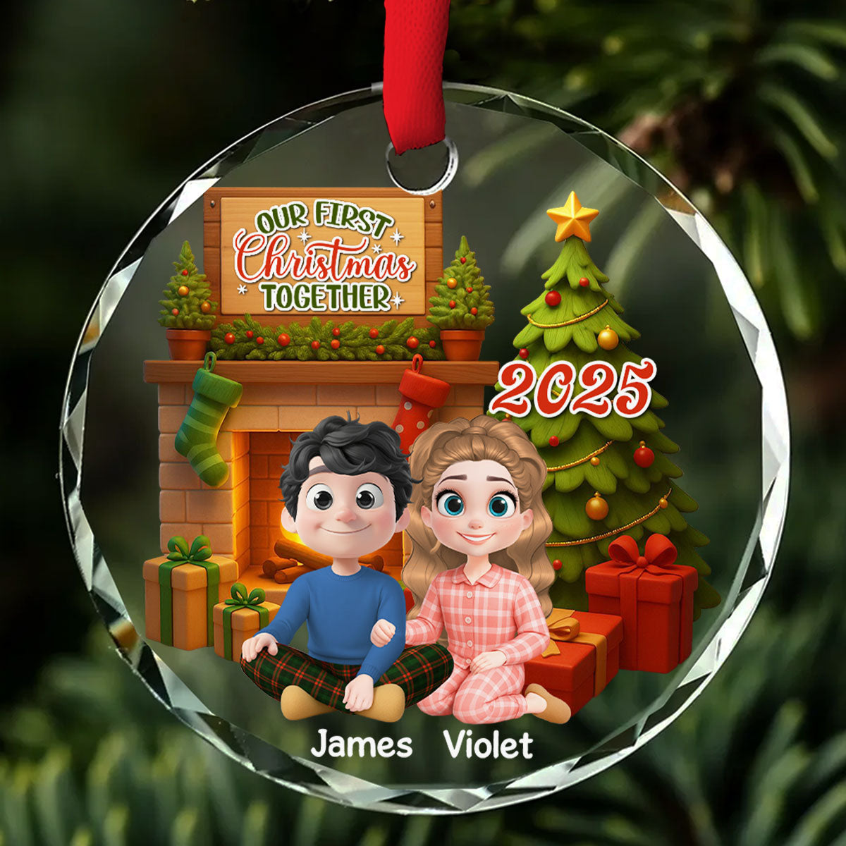 Our First Christmas Couple - Personalized Custom Glass Ornament