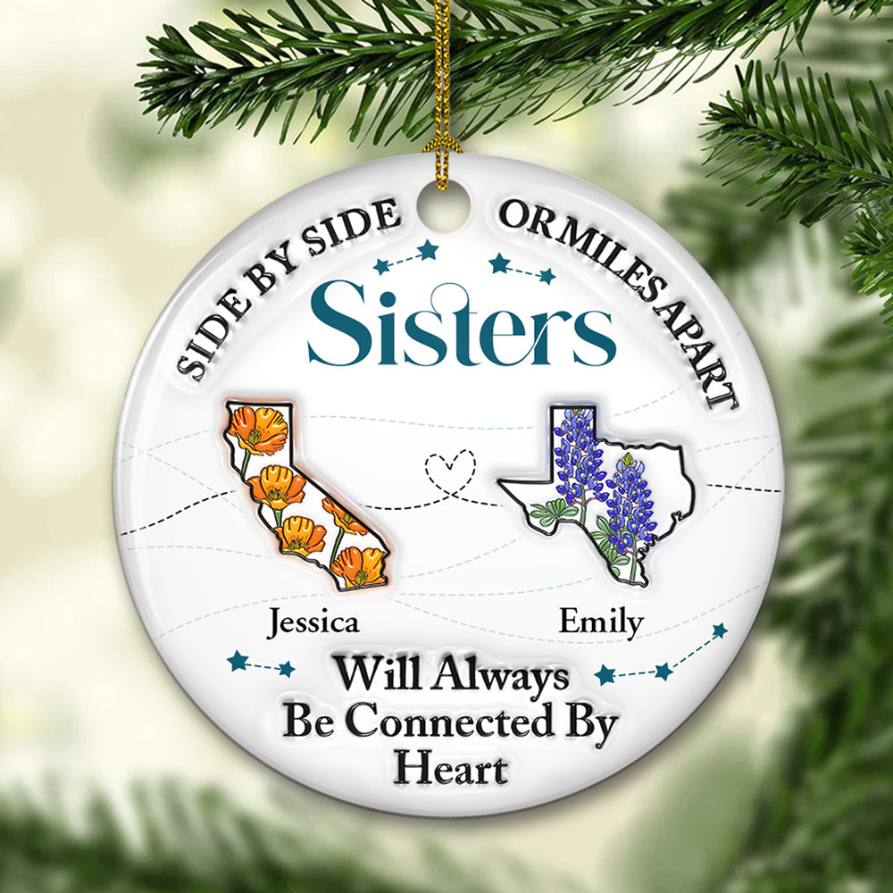 Connected By Heart - Personalized Custom 3D Inflated Effect Ceramic Ornament