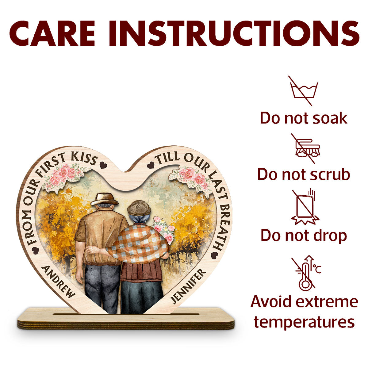 Our First Kiss - Personalized Custom 2-Layer Wood Plaque With Flat Base