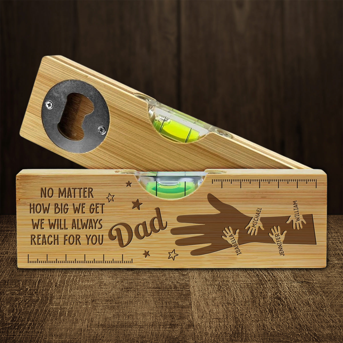 Held by Your Hands, Guided by Your Love - Personalized Custom Engraved Wooden Spirit Level Bottle Opener