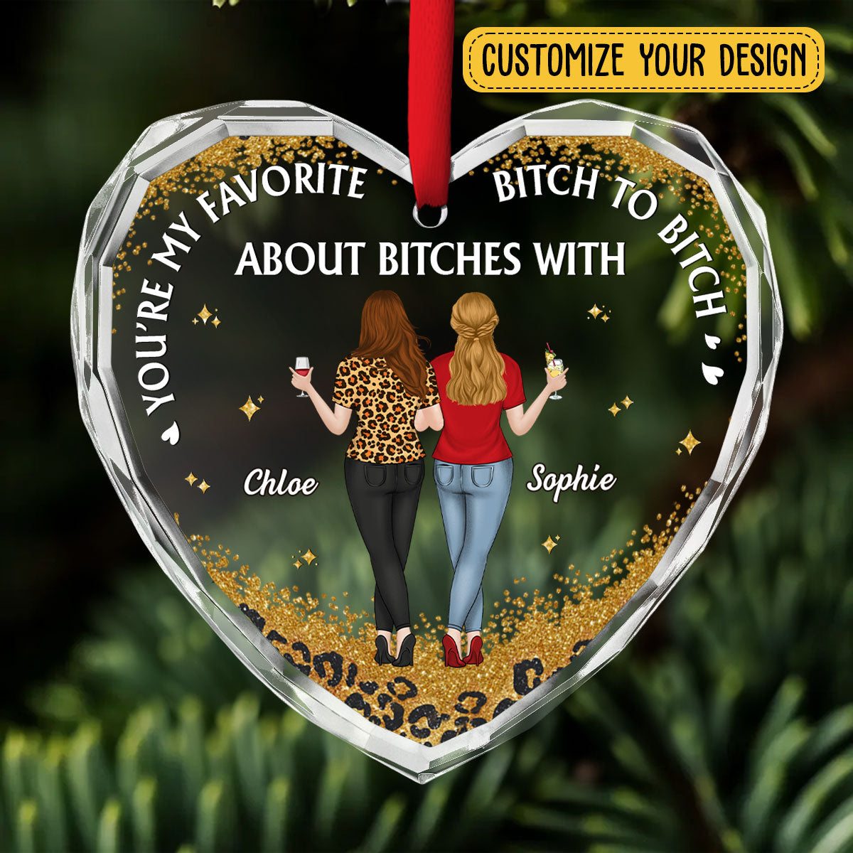 About Bitches With - Personalized Custom Glass Ornament