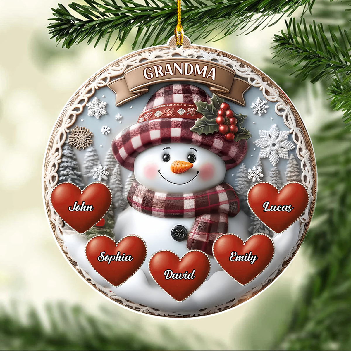 Snowman Grandma Mom Sweet Heart Kids - Personalized Custom Acrylic Ornament