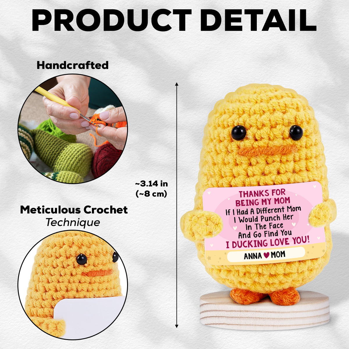 Thanks For Being My Mom - Personalized Custom Duck Crocheted Plushie With Message