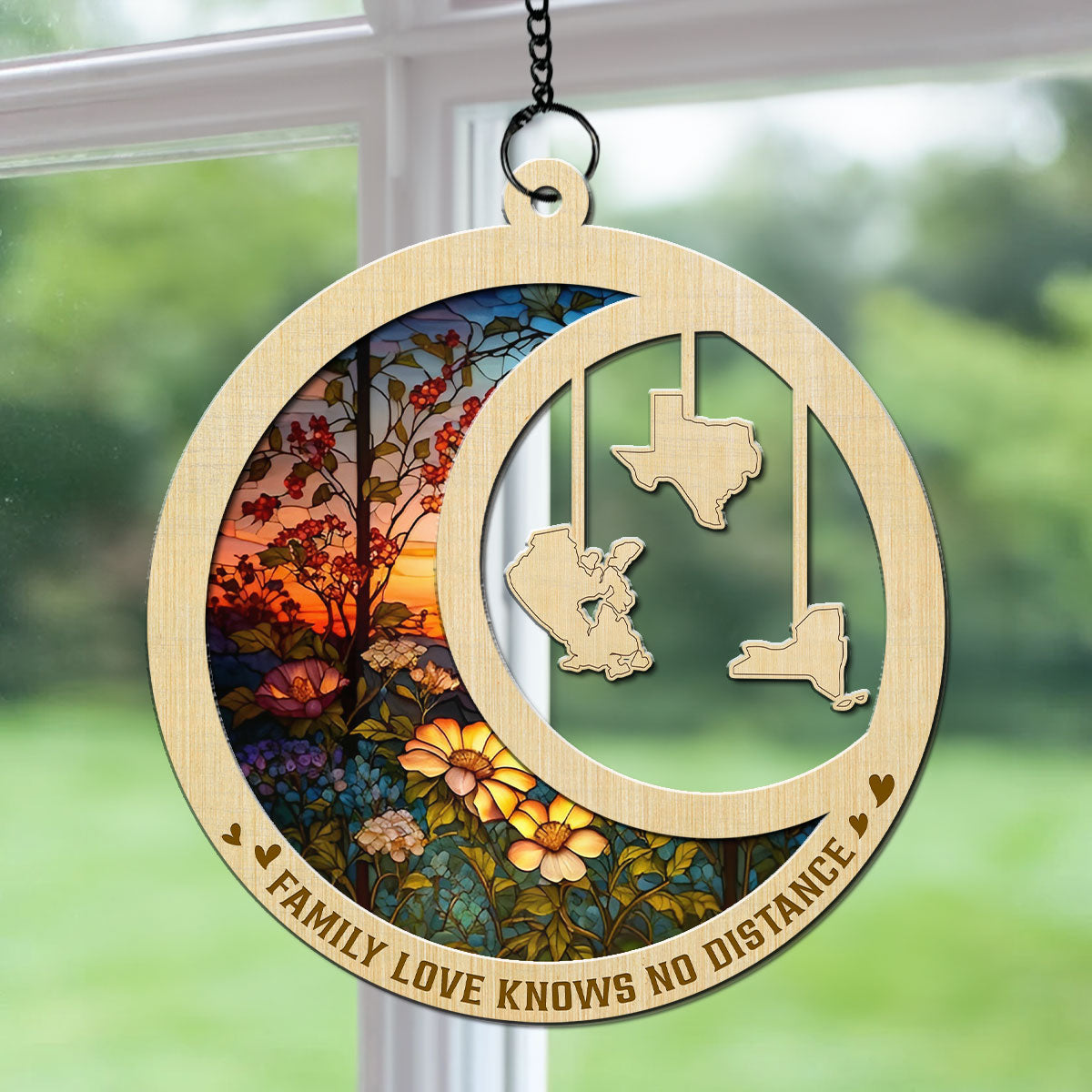 Family Love Knows No Distance - Personalized Custom Suncatcher