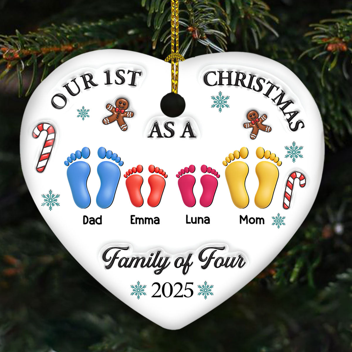 Our First Christmas - Personalized Custom 3D Effect Heart Ceramic Ornament
