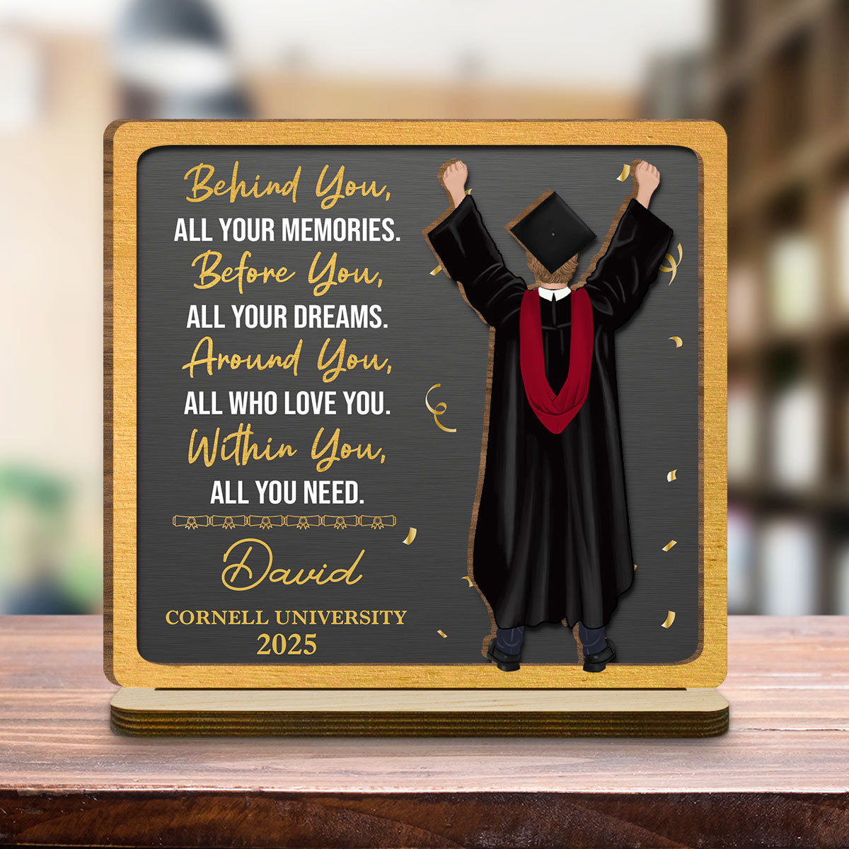 Memories Behind Dreams Ahead - Personalized Custom 2-Layer Wood Plaque With Flat Base
