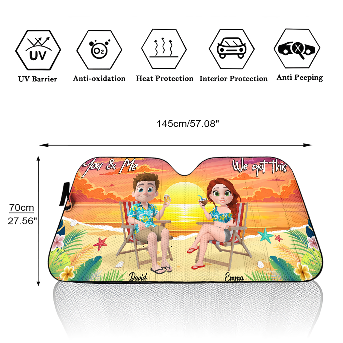 You And Me At Beach - Personalized Car Sunshade