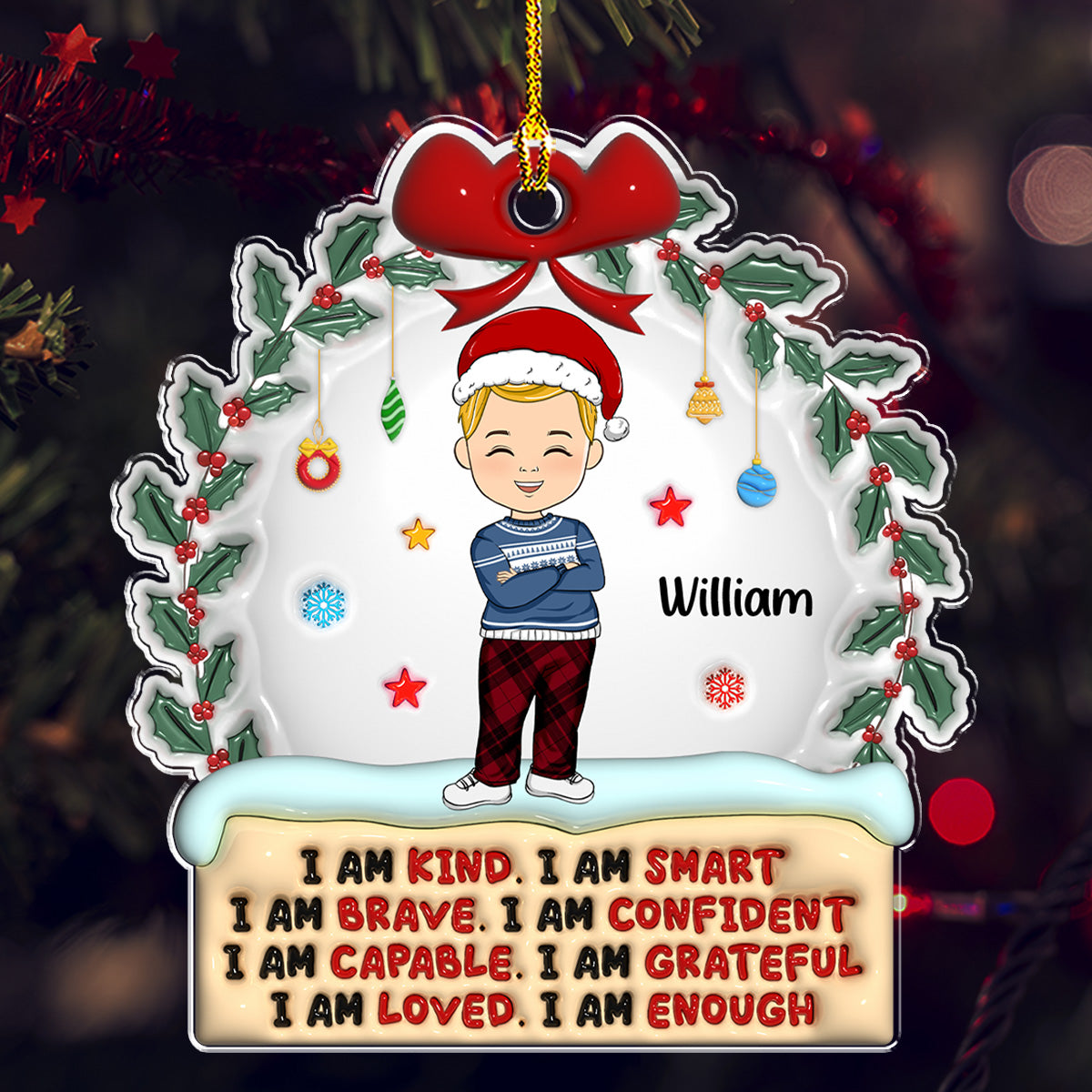 Kind Smart Loved Christmas - Personalized Custom 3D Inflated Effect Acrylic Ornament