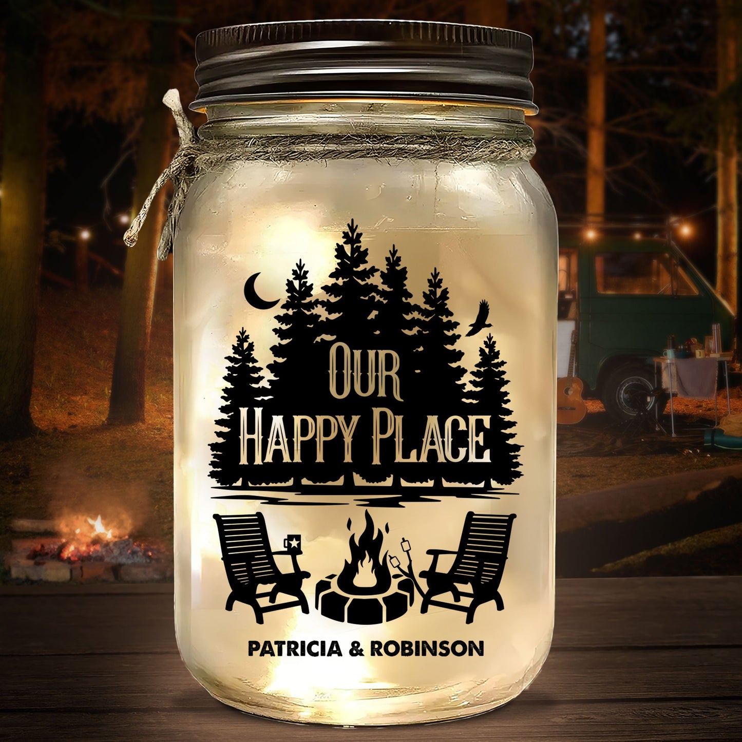 Our Happy Place  - Personalized Custom Mason Jar Light