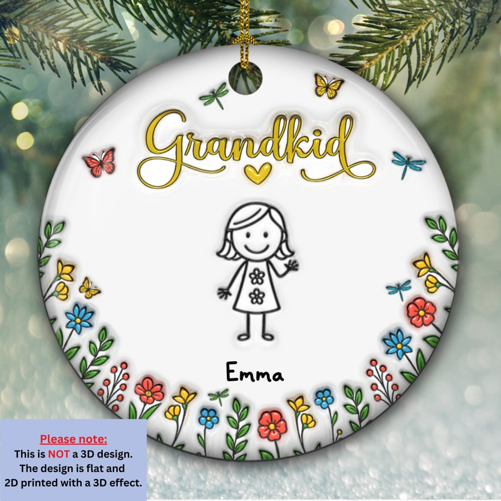 Grandkids Make Life Grand - Personalized Custom 3D Inflated Effect Ceramic Ornament