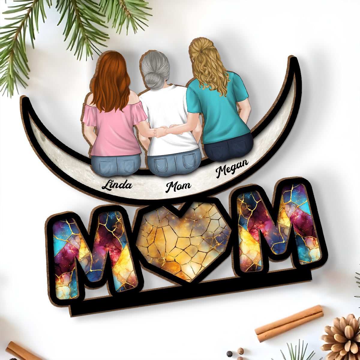Love You To The Moon - Personalized Custom 2-Layer Wood Plaque With Flat Base
