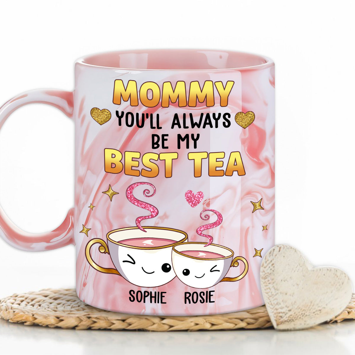 Mom Always Be My Best Tea Glitter - Personalized Custom Pink Marble Mug